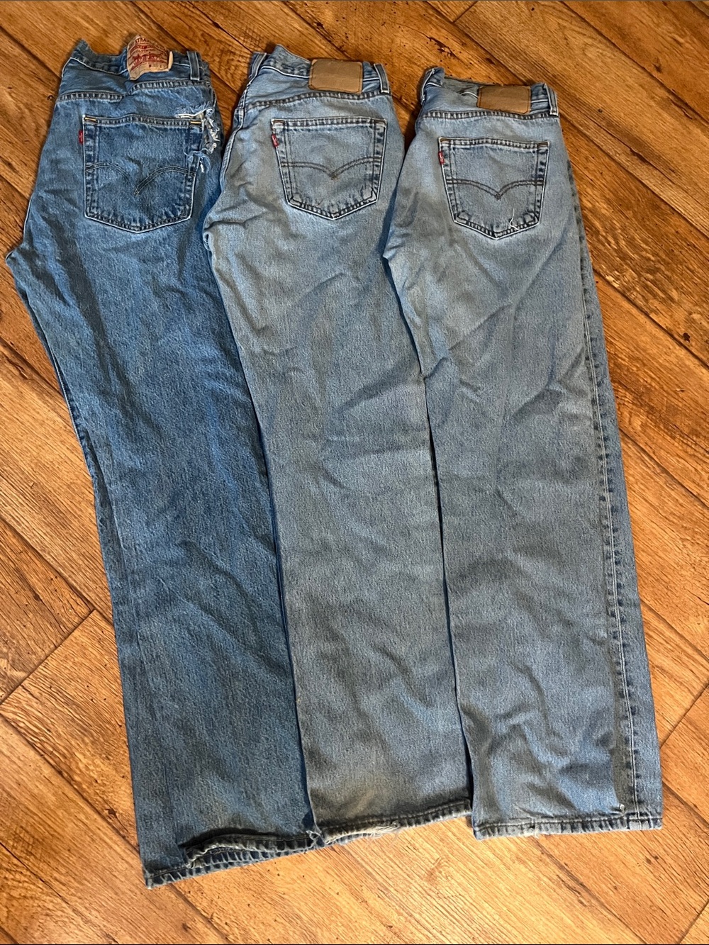 Vintage Levi’s button fly Men's Relaxed Jeans - Medium and Light Blue Denim